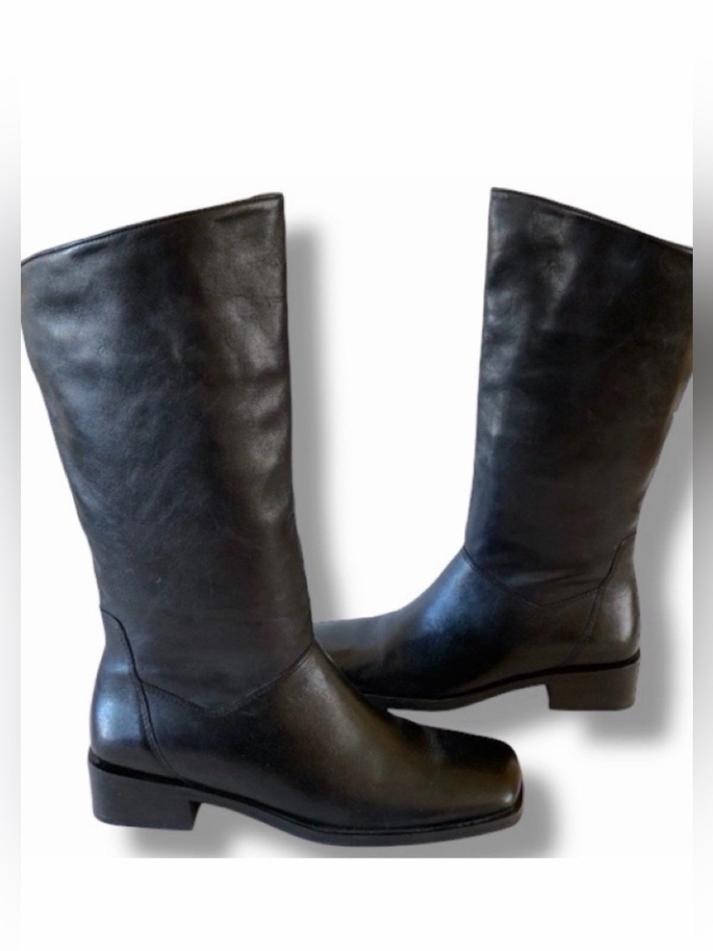 Naturalizer Vintage leather boots, pull on, black, square toe box and heel, sz 7
